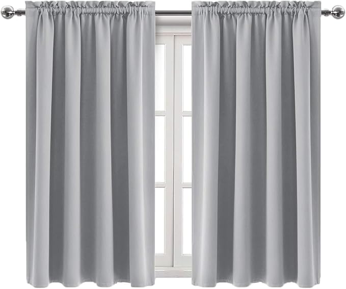 DWCN Blackout Curtains Room Darkening Thermal Insulated Bedroom Curtains Window Curtain Panels, 42 x 45 inches Long, Set of 2 Silver Grey Rod Pocket Drapes