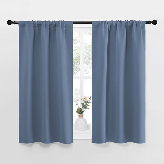 NICETOWN RV Blackout Curtains for Camper Windows, Short Blackout Curtains & Drapes, Thermal Insulated Blackout Curtain Panels for Kids Room, Play Room (Stone Blue, 34" Wide by 40" Long, 2 PCs)
