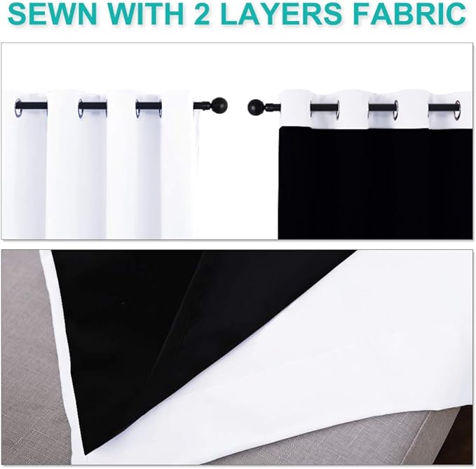 NICETOWN White Blackout Curtains 90 inches Long, Full Light Blocking Drapes with Black Liner for Nursery, Thermal Insulated Draperies for Hall, Villa (2 Pieces, 46" Wide Each Panel, Pure White)