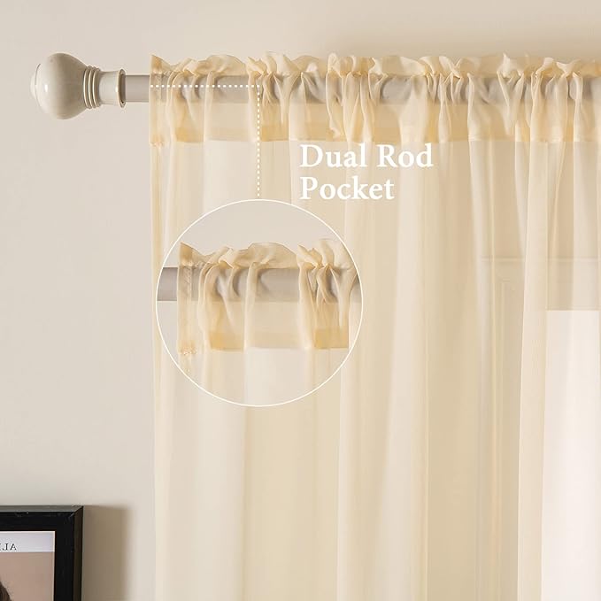 MIULEE Cream Beige Window Sheer Curtains for Bedroom Living Room Solid Elegant Net Drapes 2 Panels Width 38 x Length 84 Inches