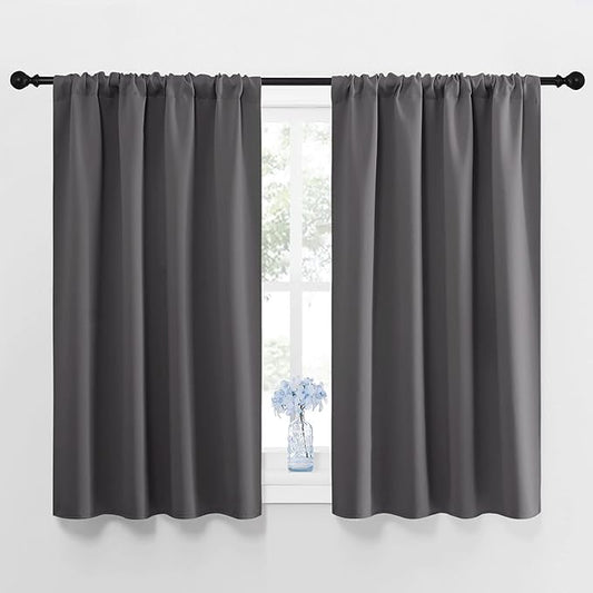 NICETOWN Grey Window Curtains for Bedroom - Home Decoration Thermal Insulated Rod Pocket Blackout Blinds & Drapes for Small Windows (Gray, 2 Panels, W42 x L45 -Inch)