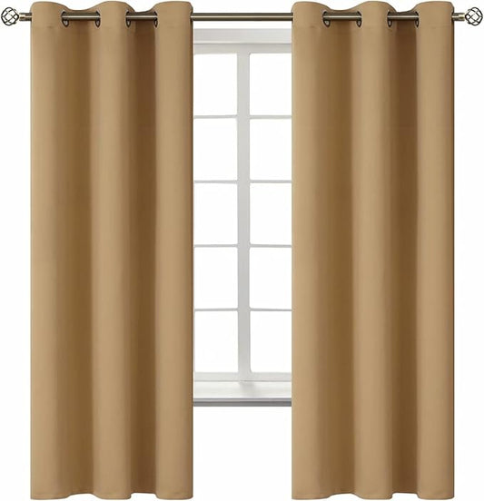 BGment Blackout Curtains for Living Room - Grommet Thermal Insulated Room Darkening Curtains for Bedroom, 2 Panels of 42 x 63 Inch, Khaki