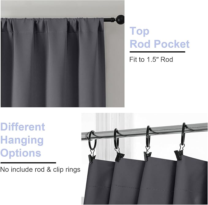 Simplebrand Ava Grey Short 30 Inches Blackout Curtain 2 Panels Set, Half Window Rod Pocket Privacy Curtain Tiers for Kitchen, Curtains Blackout for Bathroom Shades, W30 x L30 Inch, Grey