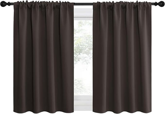 NICETOWN 2 Panels Blackout Curtains, Rod Pocket Thermal Insulated Drapes for Kitchen, Heavy Duty Small Window Treatment for Dorm Room, Studio Apartment, Basement (Toffee Brown, W42 x L30)