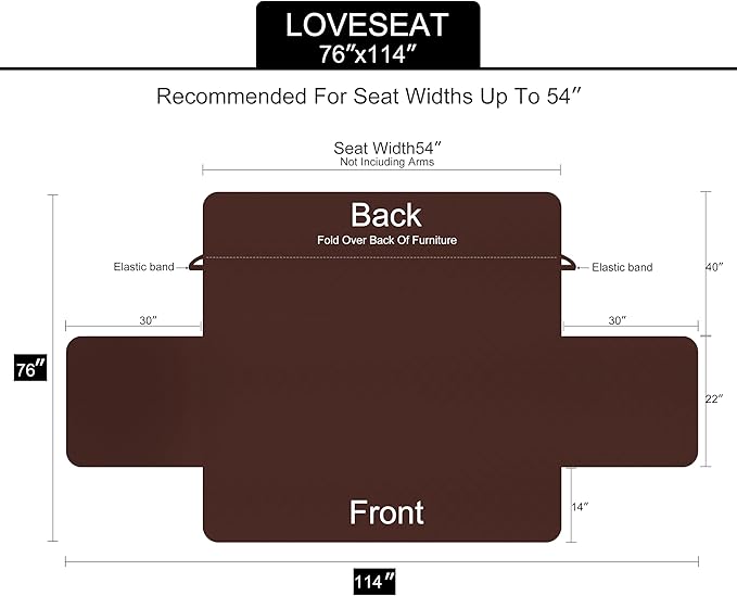 U-NICE HOME Loveseat Sofa Cover Reversible Couch Cover for Dogs with Elastic Straps Water Resistant Furniture Protector for Pets Couch Cover for 2 Cushion Couch (Loveseat, Chocolate/Chocolate)