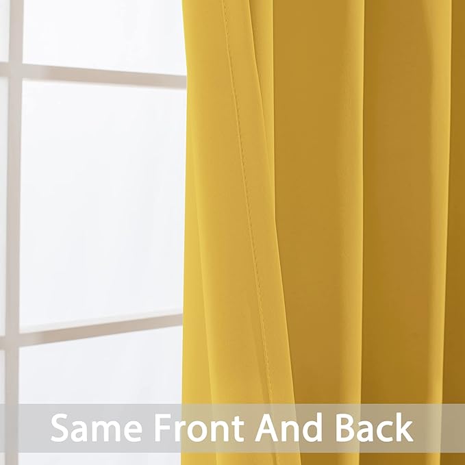 Yakamok Blackout Curtains Room Darkening Thermal Insulated with Grommet Window Curtain for Bedroom, 52x108 inch,Mustard Yellow, 2 Panels