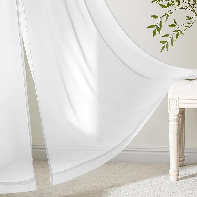 MIULEE White Sheer Curtains 92 Inches Long, 4 Panels Set, Light Filtering Voile Rod Pocket Drapes, Airy Soft Fabric Window Treatments for Living Room and Bedroom, 42 x 92 Inches