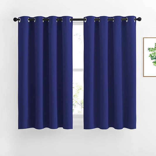 NICETOWN Blackout Curtain Panels Grommet - All Season Eyelet Top Blackout Draperies for Bedroom/Living Room/Glass Door， Navy Blue， 1 Pair of 52 x 45 inches