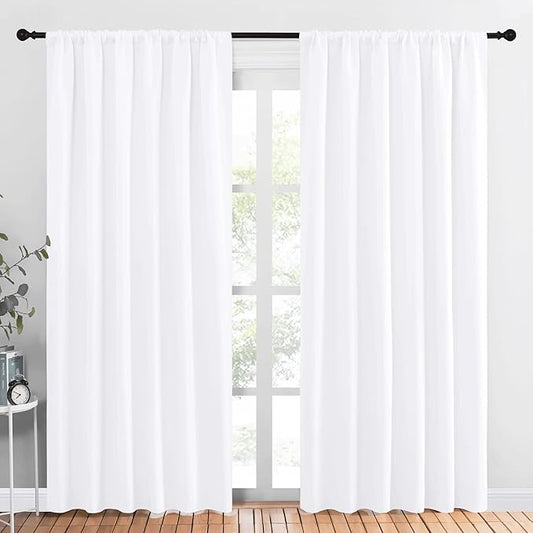 NICETOWN White Curtains, 50% Light Blocking Curtain Panels for Bedroom, Home Decoration Easy-Care Solid Rod Pocket Draperies/Drapes, Window Covering for Kitchen (2 Panels, 70 by 84, White)