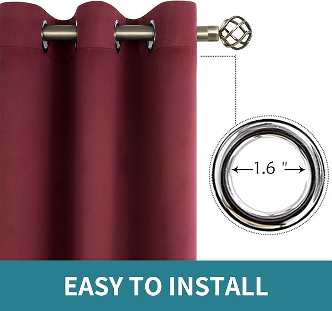 BGment Blackout Curtains for Bedroom - Grommet Thermal Insulated Room Darkening Curtains for Living Room, Set of 2 Panels (52 x 72 Inch, Burgundy)