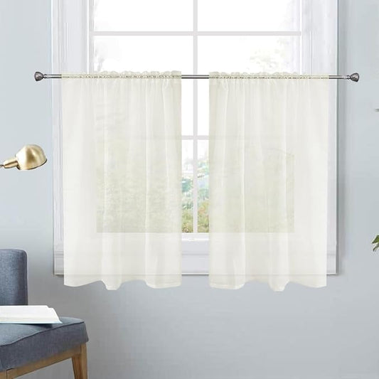 SpaceDresser Basic Rod Pocket Sheer Voile Window Curtain Panels Ivory 1 Pair 2 Panels 26 Width 30 Inch Long for Kitchen Bedroom Children Living Room Yard(Ivory,26 W x 30 L)