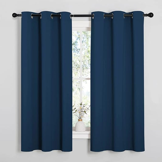 NICETOWN Moroccan Blue Room Darkening Curtains for Kitchen, Window Treatment Thermal Insulated Solid Grommet Room Darkening Curtains/Drapes for Bedroom (Set of 2, 42 inches Wide by 68 inches Long)