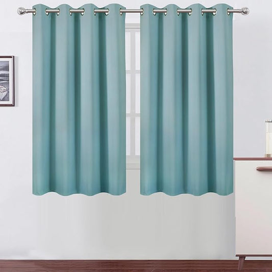 LEMOMO Blackout Curtains 66 x 54 Inch Long Stone Blue Curtains Set of 2 Panels Room Darkening Curtains for Bedroom and Living Room