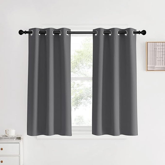 NICETOWN Blackout Curtains & Drapes for Bedroom, Grey, W34 x L40, Set of 2, Triple Weave Grommet Top Thermal Insulated Light Blocking Panels for Bathroom/Living Room