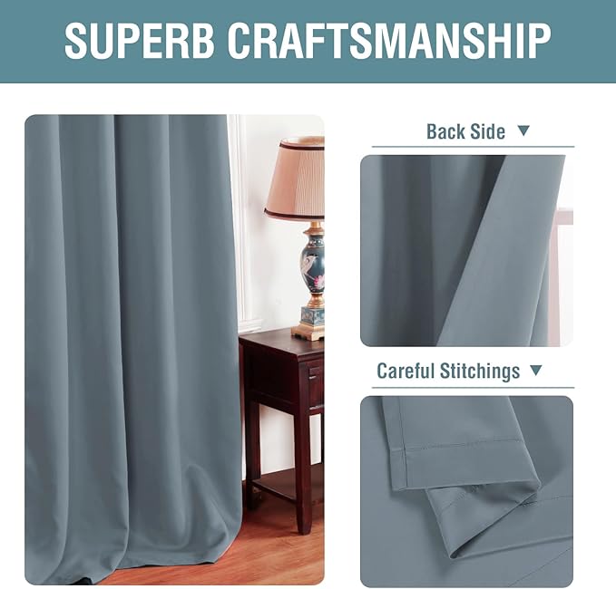 H.VERSAILTEX Blackout Curtain for Living Room Thermal Insulated Window Treatment Curtain Extra Long 108 inch Length Energy Saving Solid Grommet Top Blackout Drape, One Panel, Stone Blue，52"W x 108"L