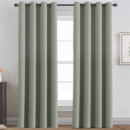 H.VERSAILTEX Sage Green Curtains/Drapes Blackout for Bedroom Room Darkening Thermal Curtains for Living Room Noise Reducing Sound Proof Solid Grommet Curtain (One Panel, Light Sage, 52" W x 102" L)