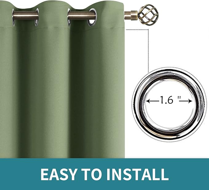 BGment Grass Green Black Out Curtains 63 Inch Long for Bedroom - Spring Style Room Decor Thermal Insulated Grommet Minimalist Window Treatments Drapes, 2 Panels, 42 x 63 Inch