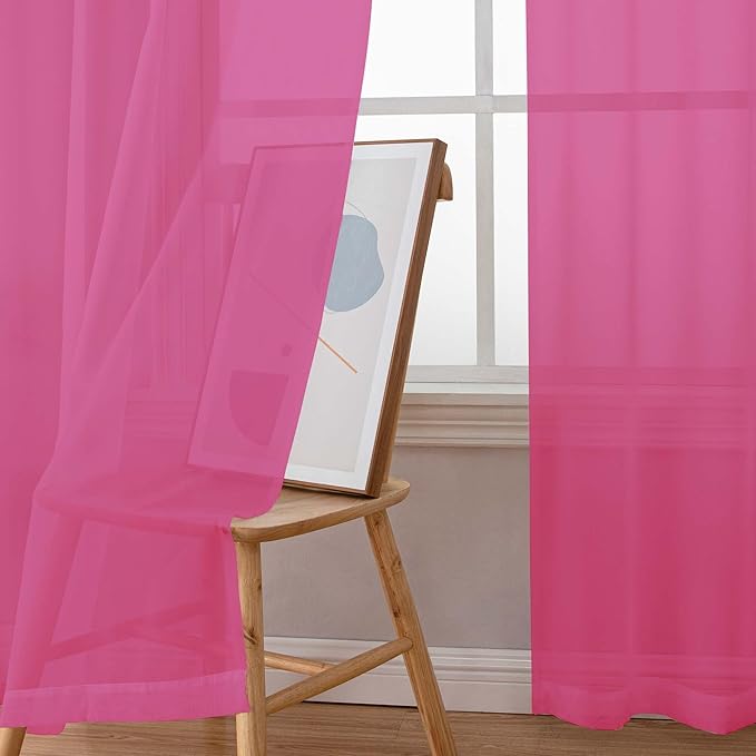 Chyhomenyc Hot Pink Sheer Curtains 84 Inches Long 2 Panels Set, Light Filtering Soft Airy Window Curtains, Rod Pocket for Living Room Bedroom Window Drapes, 42Wx84L Inch, 2PCS