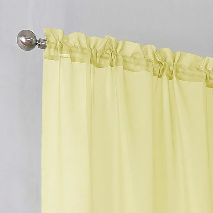 Simplebrand Light Yellow Sheer Curtains 63 Inch Length 2 Panels, Rod Pocket Solid Color Window Sheer Curtain Panels, Elegant Curtains & Drapes for Living Room, Bedroom 2 Panels (Ivory, 42" W x 63" L)
