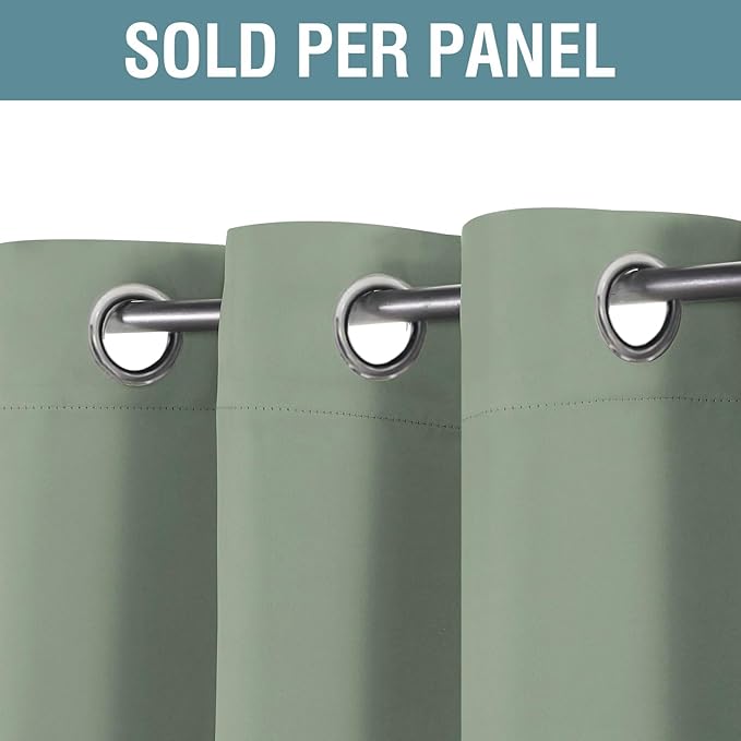H.VERSAILTEX Blackout Curtain for Living Room Small Window Kitchen Blackout Curtains 45 inch Length Energy Saving Solid Grommet Blackout Drape, One Panel, Sea Grass, 52" W x 45" L