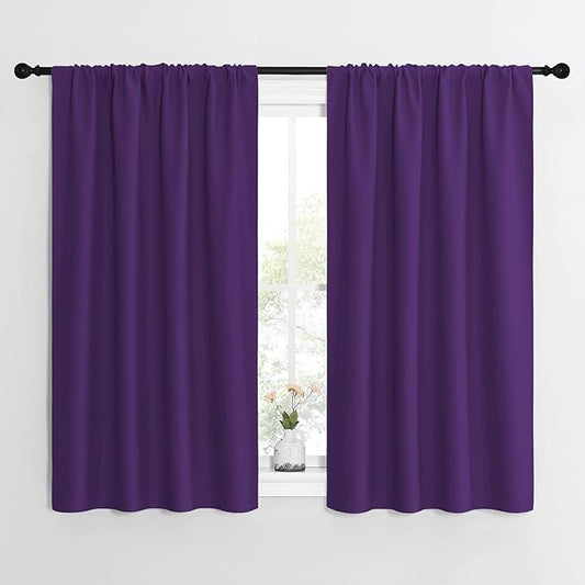NICETOWN Kitchen Curtains, Short Blackout Curtains & Drapes, Home Decoration Window Treatment Cafe Curtain Panels with Rod Pocket (Royal Purple, 42-inch Wide x 54-inch Long, 2 Panels)