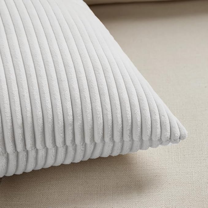 Fancy Homi 2 Packs White Lumbar Decorative Throw Pillow Covers 16x32 Inch for Living Room Couch Bed Sofa, Rustic Farmhouse Boho Home Decor, Soft Striped Corduroy Rectangle Accent Cushion Case 40x80 cm