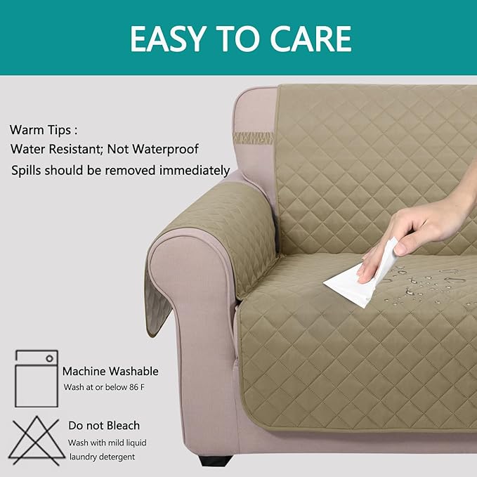 U-NICE HOME 4 Seater Sofa Cover 91 Inch Large Couch Covers for 4 Cushion Couch with Elastic Straps Water Resistant Furniture Protector Cover for Pets Cat (Sofa XX-Large, Light Camel/Beige)