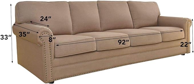 Easy-Going Stretch 4 Seater Sofa Slipcover 1-Piece Sofa Cover Furniture Protector Couch Soft with Elastic Bottom for Kids, Polyester Spandex Jacquard Fabric Small Checks Natural