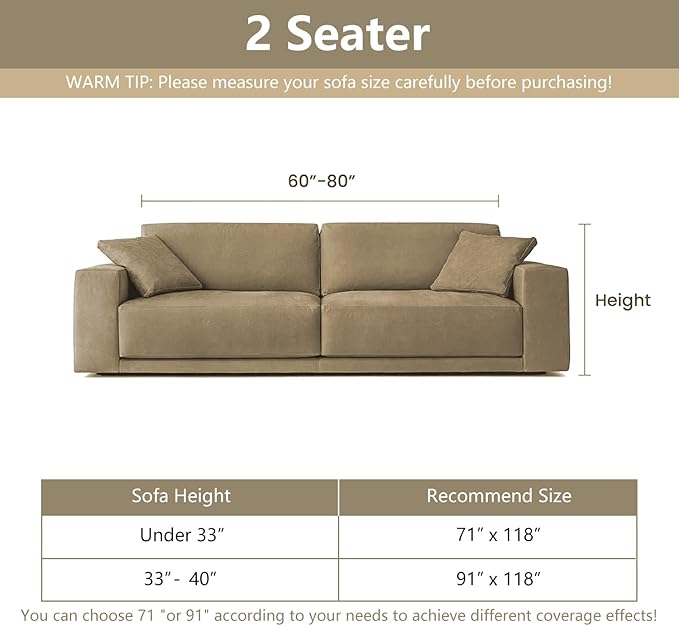MYSKY HOME Couch Covers for 2 Cushion Couch Sofa, Chenille L Shape Sectional Couch Cover - Pet-Friendly, Machine Washable, Non-Slip Sofa Protector for Dogs, Kids, 71"x118", Sand
