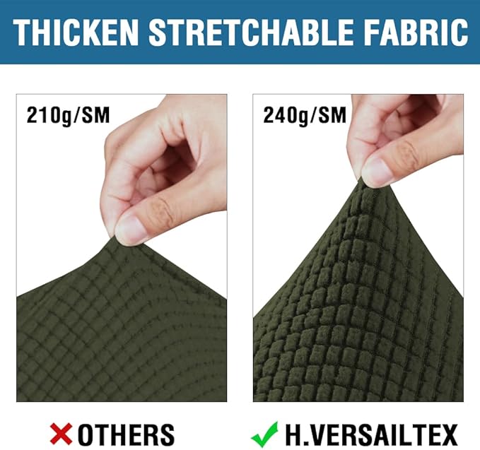 H.VERSAILTEX 4 Piece Stretch Sofa Covers for 3 Cushion Couch Covers for Living Room Furniture (Base Cover Plus 3 Seat Cushion Covers) Upgraded Thicker Jacquard Fabric (Sofa, Olive)