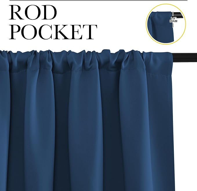 NICETOWN RV Blackout Curtains for Camper Windows, Moroccan Blue, 34" x 30", Set of 2, Kitchen Curtains, Short Blackout Drapes, Thermal Insulated Rod Pocket Window Treatment Draperies for Nursery