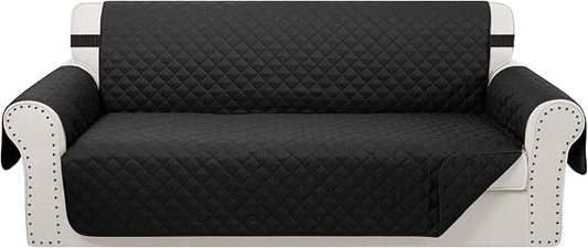 Reversible Sofa Covers Couch Cover Furniture Protector for Dogs Elastic Straps Water Resistant(Sofa,Black/Black)