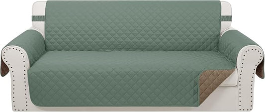 Reversible Oversized Sofa Covers Couch Cover Furniture Protector for Dogs Elastic Straps Water Resistant(XLSofa Greyish Green/Taupe)