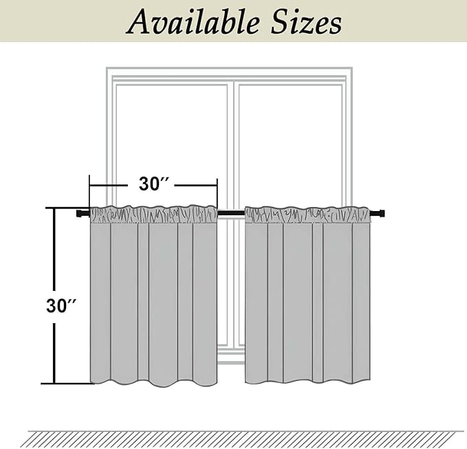 Simplebrand Ava Stone Short 30 Inches Blackout Curtain 2 Panels Set, Half Window Rod Pocket Privacy Curtain Tiers for Kitchen, Curtains Blackout for Bathroom Shades, W30 x L30 Inch, Stone