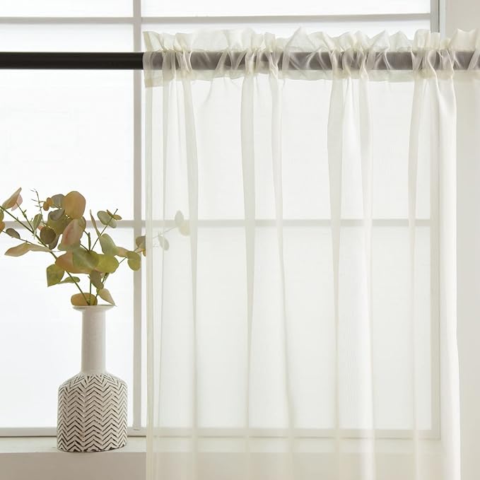 SpaceDresser Basic Rod Pocket Sheer Voile Window Curtain Panels White 1 Pair 2 Panels 60 Width 108 Inch Long for Kitchen Bedroom Children Living Room Yard(Ivory,60 W x 108 L)