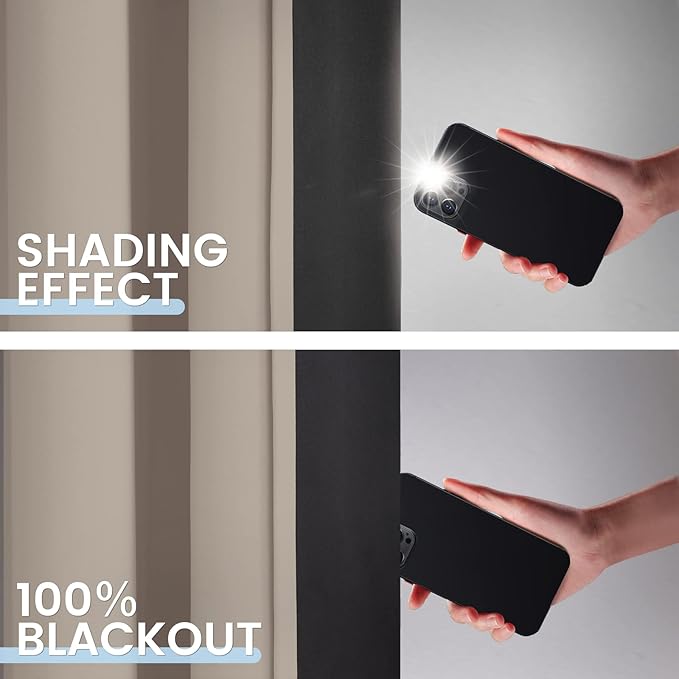 SimpleHome 100% Blackout Curtains for Bedroom,Thermal Insulated Natural Grommet Window Drapes Room Darkening Curtains for Living Room with Black Back,52 x 96 Inch,2 Panels