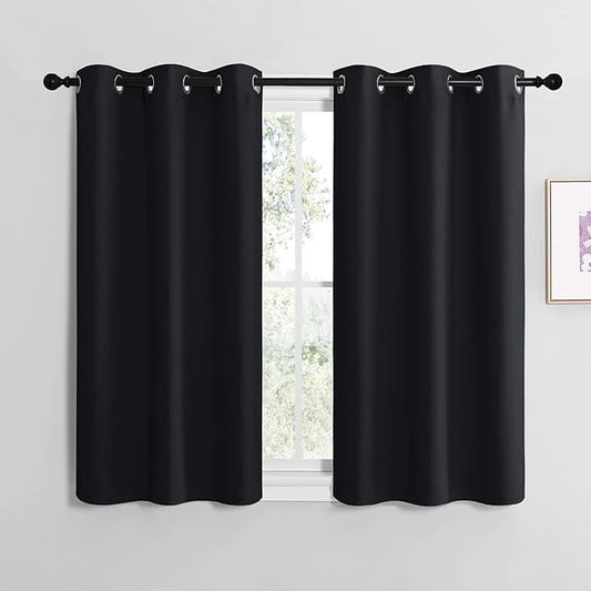 NICETOWN Bathroom Blackout Curtains and Drapes, Black Solid Thermal Insulated Grommet Blackout Drapery Panels for Window (2 Panels, 42 inches Wide by 40 inches Long, Black)