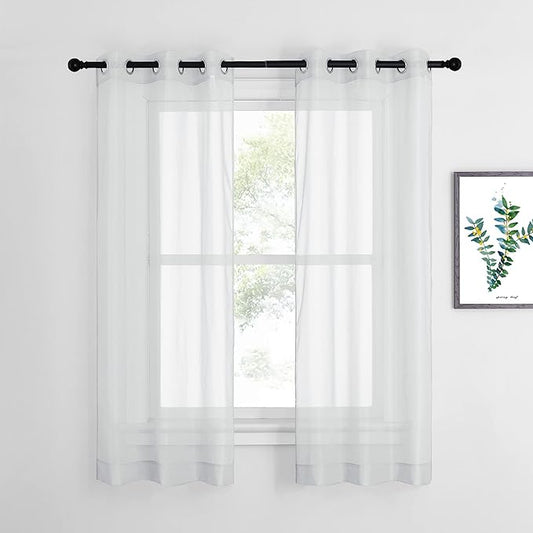 NICETOWN Sheer Curtains and Drapes 63 inches Long - Silver Eyelet Top Light Filter Window Drapes Airy & Breathable Bedroom Voile Panels for Home Office, Light Gray, 74" W Total 2 Pieces