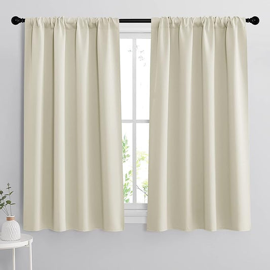 RYB HOME Blackout Curtains for Bedroom - Small Window Treatment Panels Full Privacy Thermal Insultaed Solar Drapes for Bathroom Dining Basement, Wide 42 x Long 45, Beige, 2 Pcs