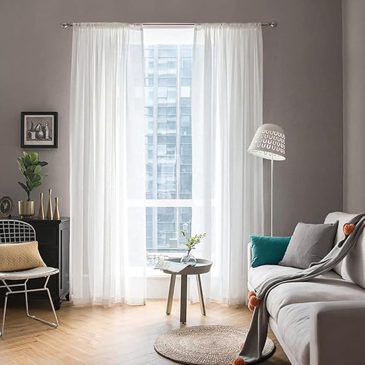 MIULEE White Window Sheer Curtains for Bedroom Living Room Solid Elegant Net Drapes 2 Panels Width 42 x Length 63 Inches