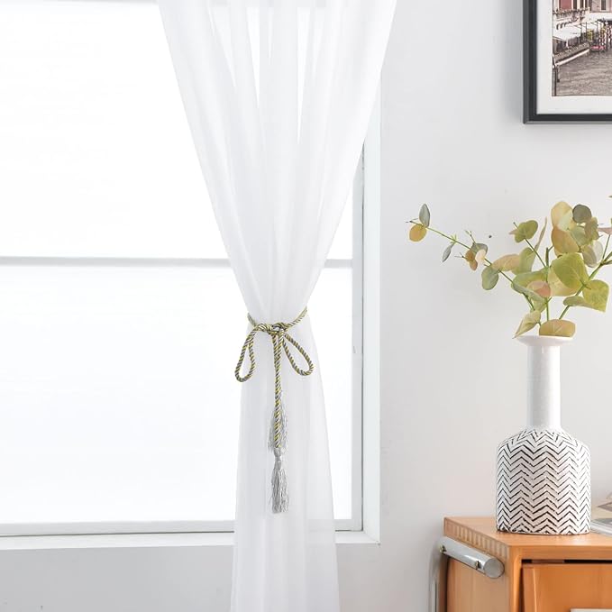 SpaceDresser Basic Rod Pocket Sheer Voile Window Curtain Liners White 2 Panels 42 Width 63 Inch Long for Kitchen Bedroom Children Living Room Yard（White，42Wx 63L）
