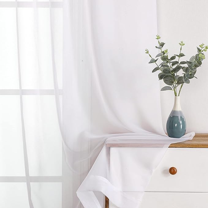 OVZME White Sheer Curtains 90 Inches Long 2 Panels - Soft Light Filtering Window Sheer Panels for Living Room/Bedroom, Top Dual Rod Pocket, 1 Pair, Each 42Wx90L Inches