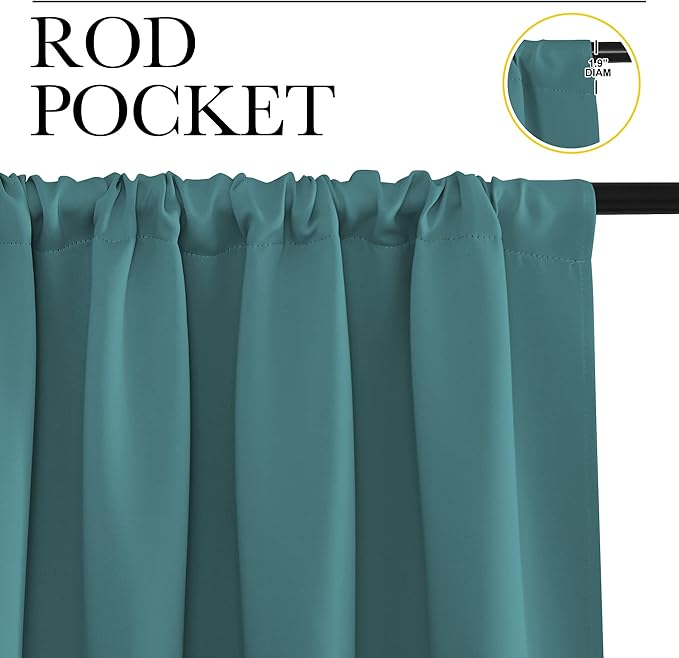 NICETOWN Window Curtains for Bedroom, Sea Teal, 2 Panels, W42 x L48 -Inch, Home Decoration Thermal Insulated Rod Pocket Blackout Blinds & Drapes for Small Windows