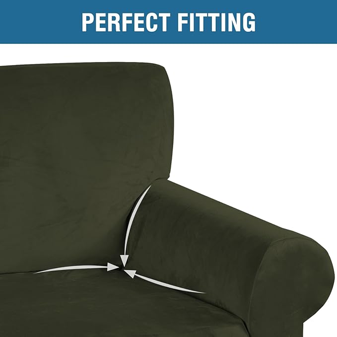 H.VERSAILTEX Stretch Velvet Armchair Cover Couch Covers 1 Cushion Chair Slipcover for Living Room Furniture Cover Crafted from Thick Comfy Rich Velour (Chair 31"-49", Olive)