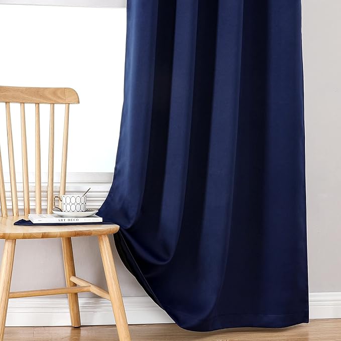 ChrisDowa 100% Blackout Curtains for Bedroom with Black Liner, 2 Thick Layers Total Blackout Thermal Insulated Grommet Small Window Curtains 2 Panels Set (Navy Blue, 42 x 54 Inch)