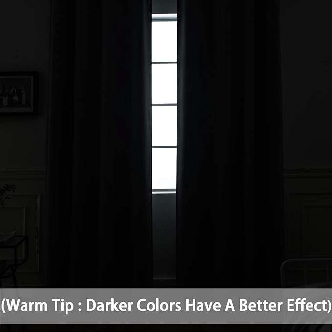Yakamok Blackout Curtains for Bedroom,Thermal Insulated Blackout Grommet Top Drapes for Living Room,Black,52x45 Inch, 2 Panels