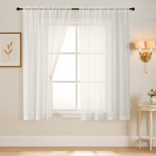 Ivory Sheer Curtains 63 Inch Length 2 Panels, Voile Sheer Curtain for Living Room, Breathable Light Filtering Modern Window Treatments, Soft Fabric Dual Rod Pocket Drapes, 2x42Wx63L Inches