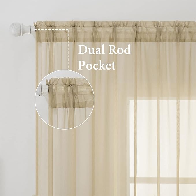 MIULEE 2 Panels Solid Color Sheer Window Curtains Elegant Window Voile Panels/Drapes/Treatment for Bedroom Living Room (54X84 Inches Beige)
