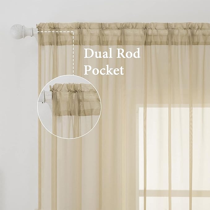 MIULEE 2 Panels Solid Color Sheer Window Curtains Elegant Window Voile Panels/Drapes/Treatment for Bedroom Living Room (54 X 120 Inches Beige)
