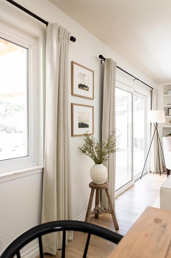 100% Blackout Shield Linen Blackout Curtains for Bedroom 63 Inches Long, Back Tab/Rod Pocket Living Room Drapes, Thermal Insulated Blackout Curtains 2 Panels Set, 50" W x 63" L, Oatmeal